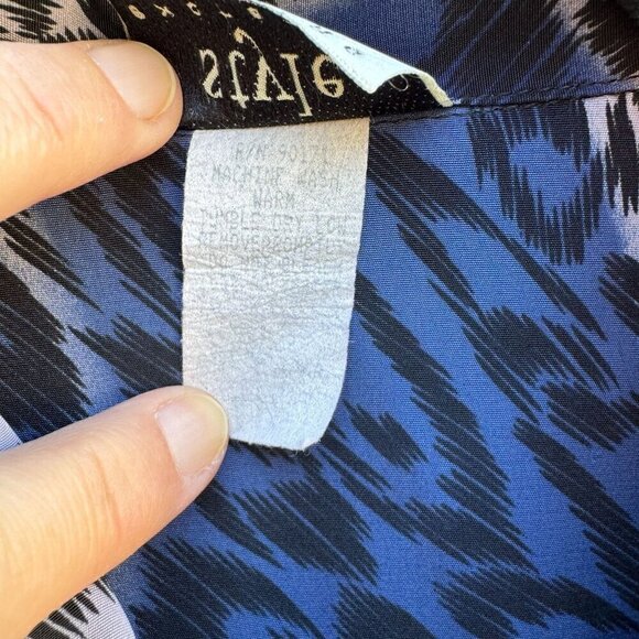 Style Exchange Vintage 90s Womens Blue Black Leopard Print Button-Down Blouse M - Picture 9 of 11